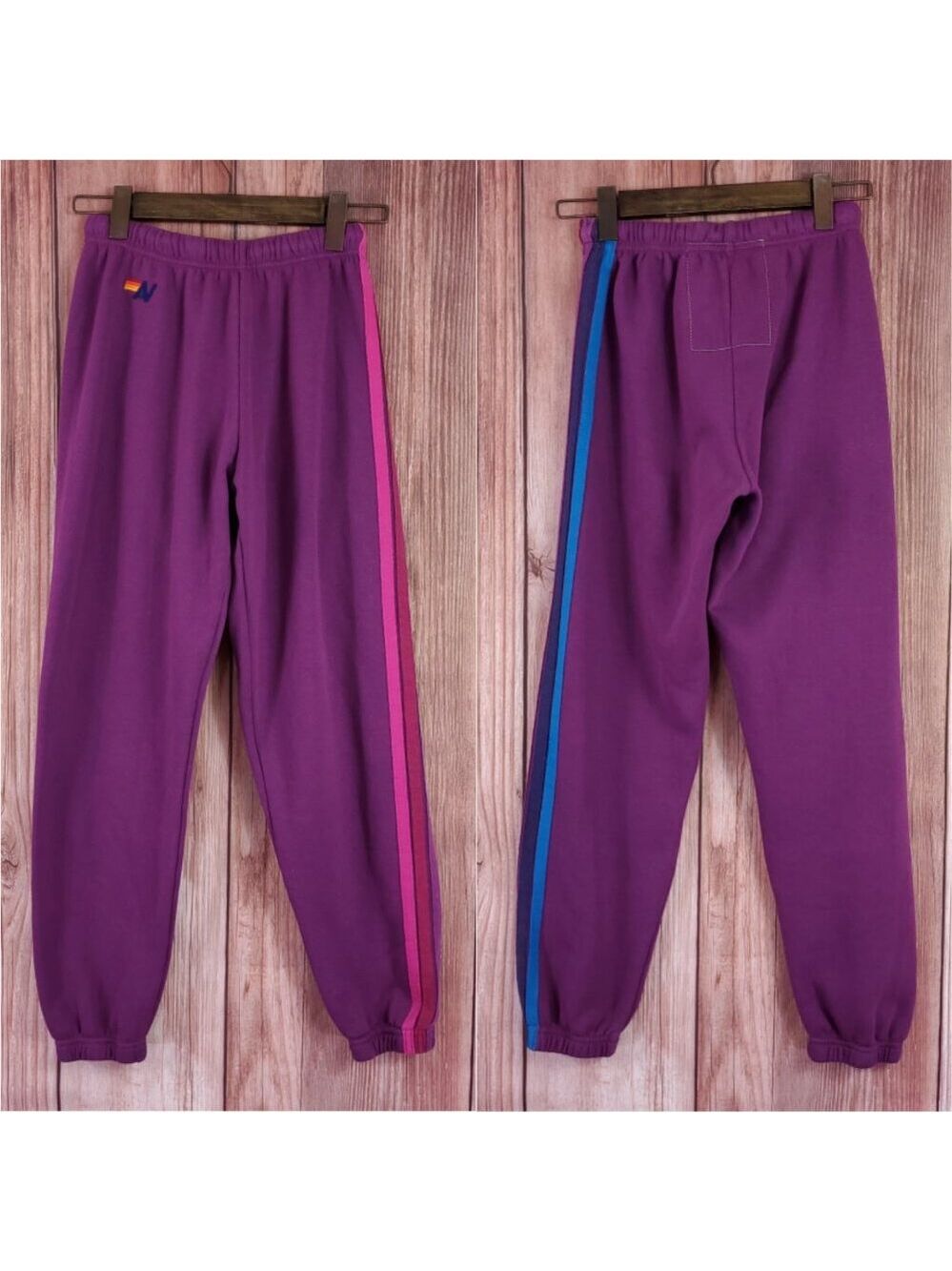 Aviator Nation Womens Small Maddie Kendall 5 Stripe Sweatpants Joggers Purple